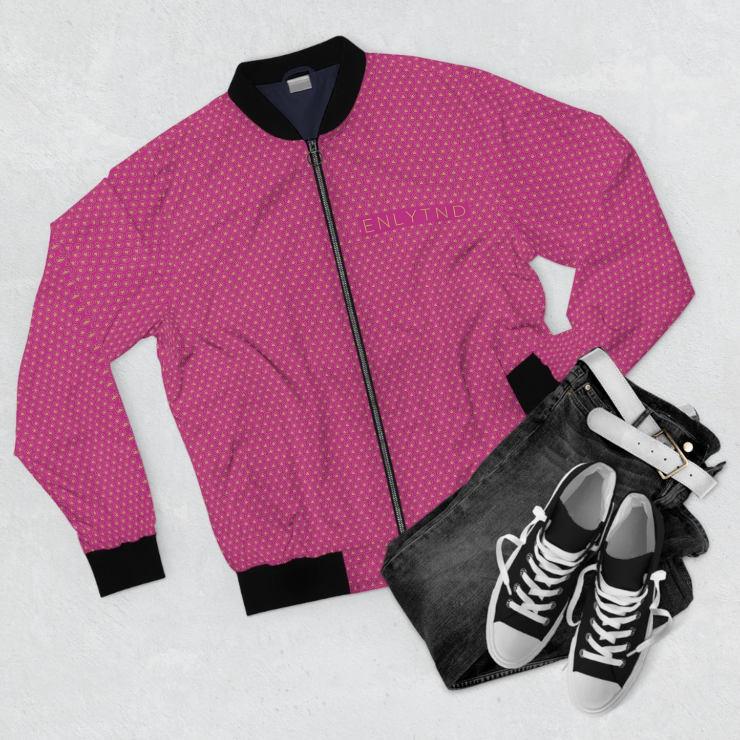 Men's Bomber Jacket (AOP) - DARK PINK